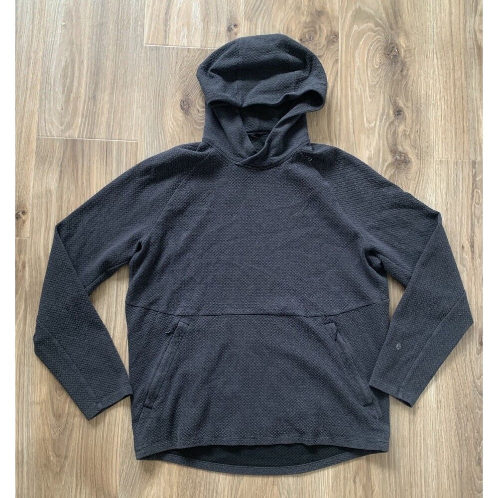 Lululemon At Ease Hoodie Textured Pullover Dark Gray Black Mens L Pullover